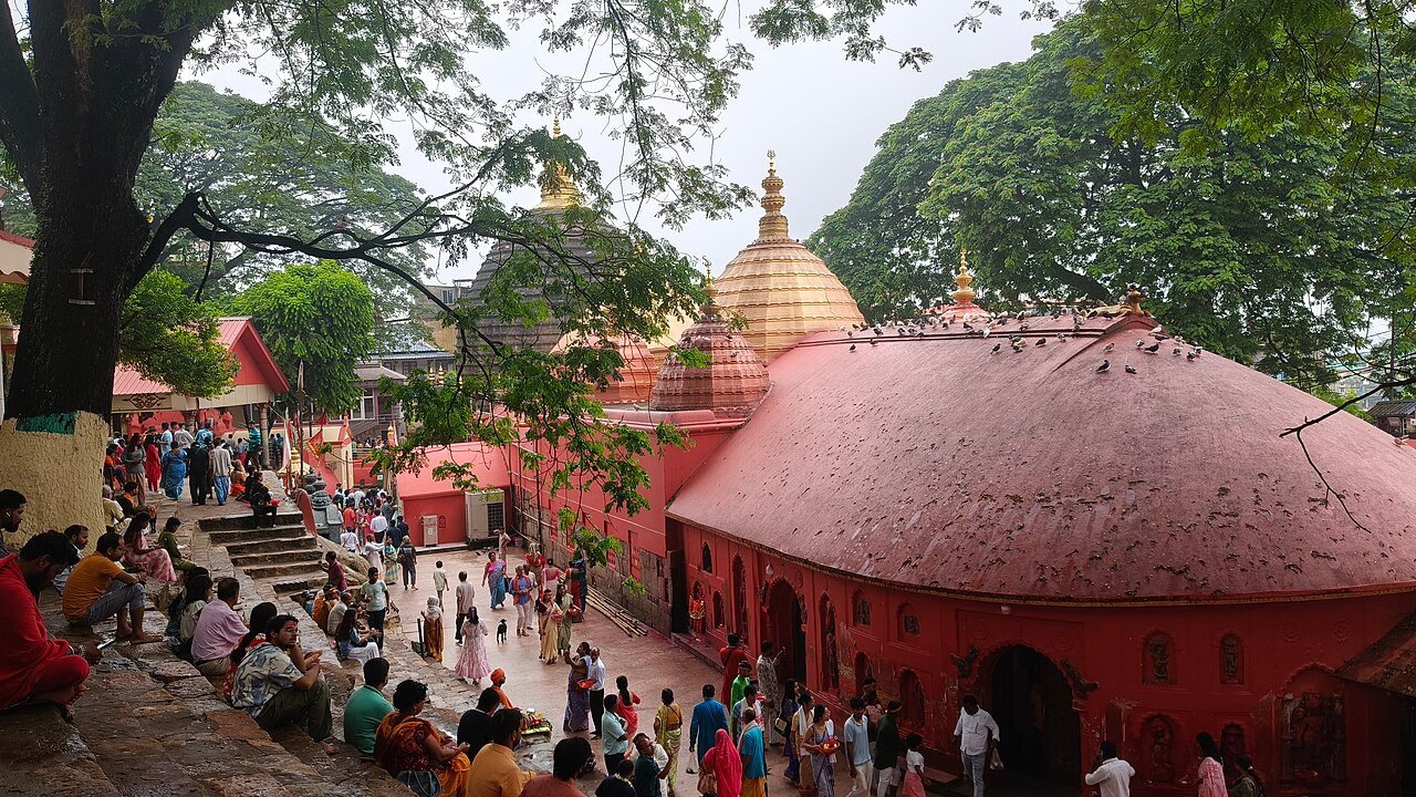Sacred Kamakhya sanctum courtyard with devotees on Nilachal Hill